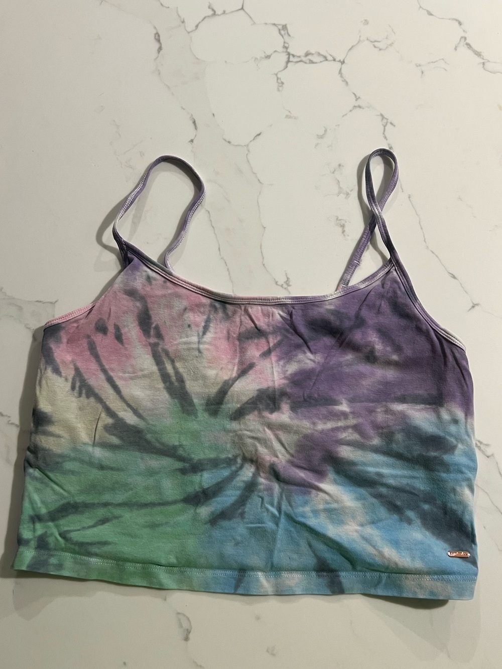 Victoria Secret Pink Tie-Dye Spaghetti Strap Crop Tank Top - Pastel Rainbow